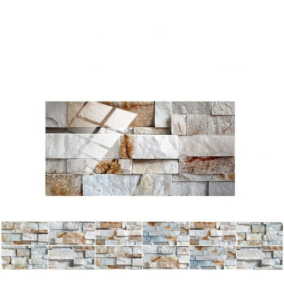 Ongmies 3D Stone Design Peel and Stick Wallpaper – Self-Adhesive Brick Wall Tiles for Home, Bathroom, and Kitchen Backsplashes, 12-Pack
