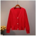 thumbnail image 3 of Sweater Cardigan Women Autumn Winter New V Neck Pearl Single Breasted Loose Short Thicken Sweater Sweet Long Sleeve Knitting Top, 3 of 5