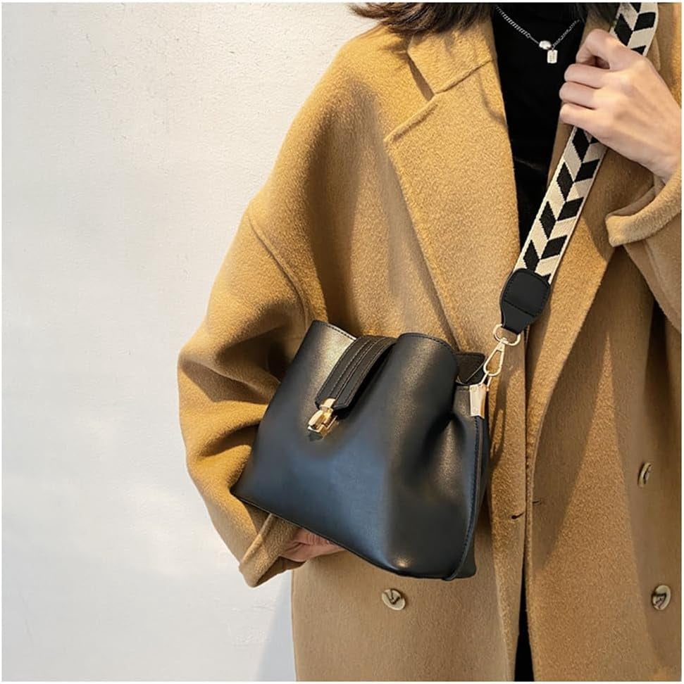 Leather Bucket Bags and Purses for Women Hobo Crossbody Bucket Handbag with Guitar Strap Casual Hobo Shoulder Bag