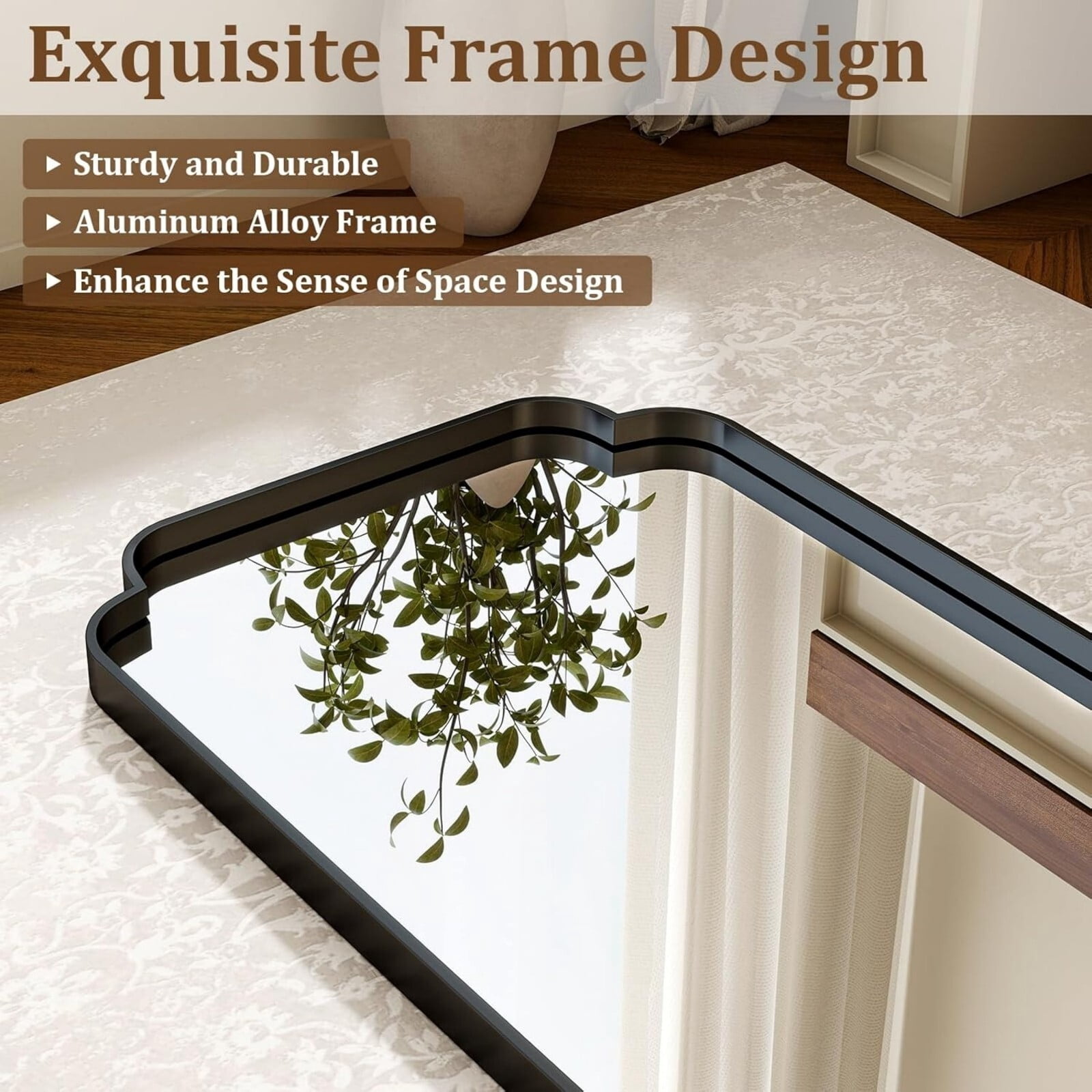 AUROMIR 36"x24" Arched Bathroom Mirror Modern Wall Mounted Mirror with Deep Frame, Black