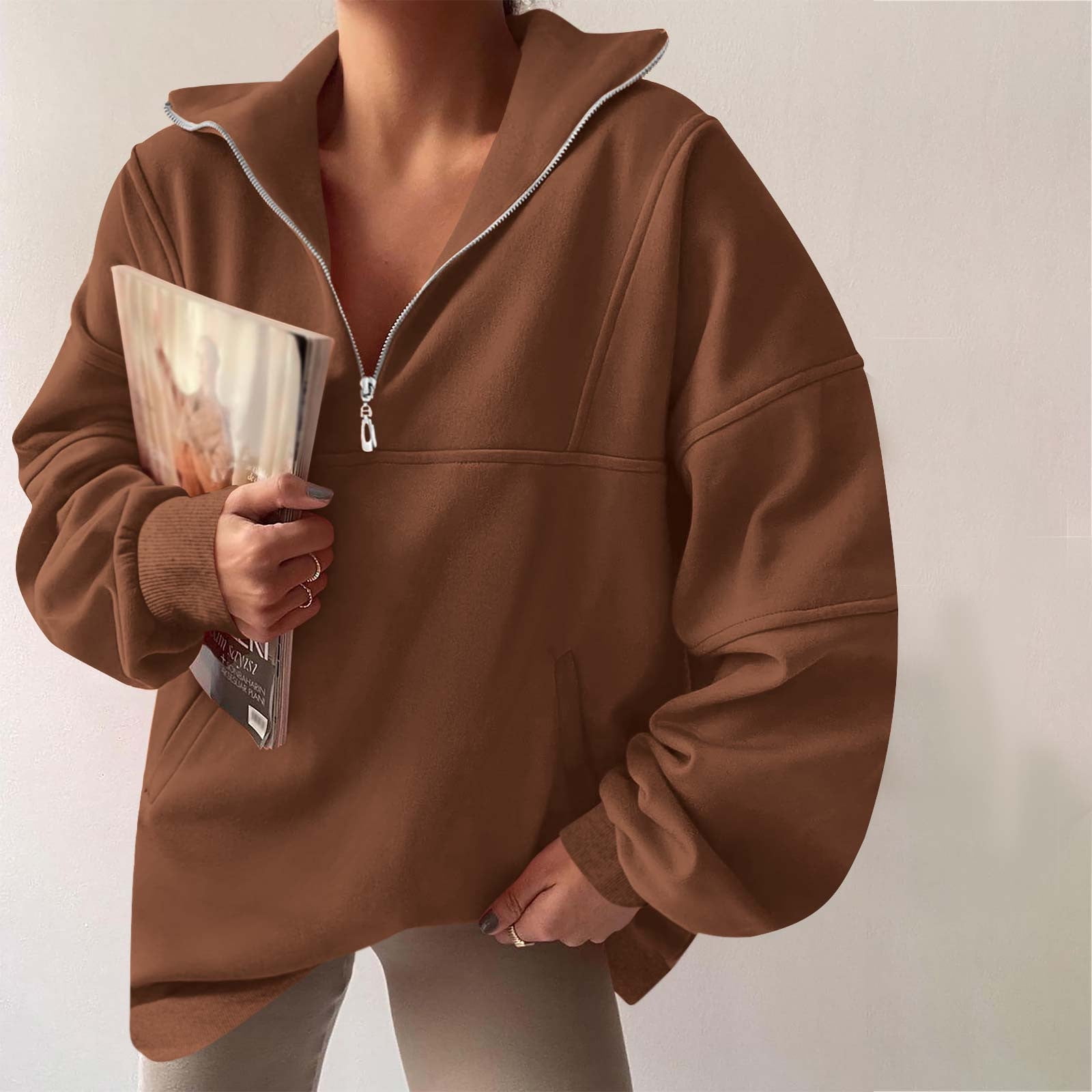 Jacenvly Sweatshirts For Women Clearance Long Sleeve Solid Lapel