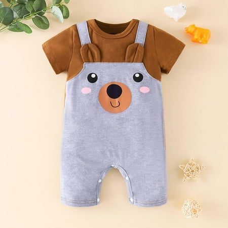 

Leesechin Baby Bodysuit Summer Toddler Kids Girl Boy Child Short-sleeved Romper Fake Two-piece Jumpsuit on Clearance