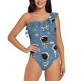 thumbnail image 2 of Picia Astronaut Pattern Women's One Piece Swimsuits,One Shoulder Swimwear Asymmetric ,Ruffle Monokinis Bathing Suits,High Waisted Flattering Bathing Suits-XX-Large, 2 of 8