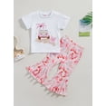 thumbnail image 3 of Coduop Toddler Baby Girl Bell Bottoms Outfit Pullover T-shirt Top Flare Pants 0-4 Years, 3 of 6