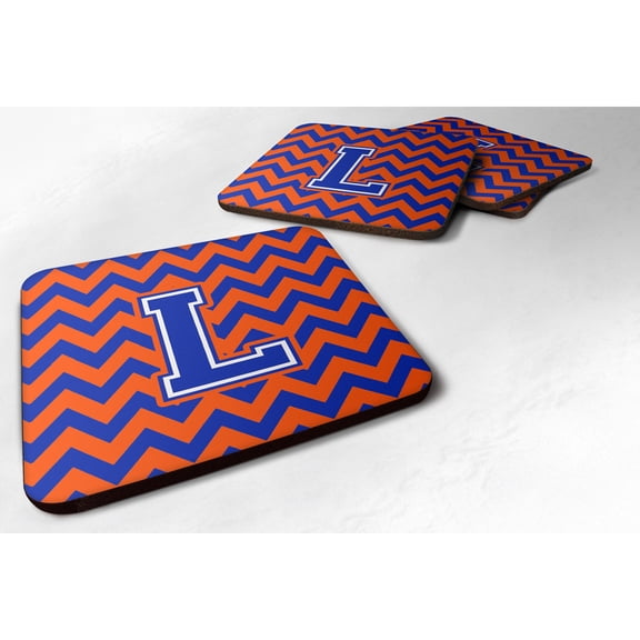 Letter L Chevron Orange and Blue Foam Coaster Set of 4