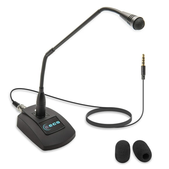 Micrófono de cuello de cisne ajustable ECS WordSentry de 4 polos y 3,5 mm para PC, ordenadores, iPhone, smartphones Android, Microsoft Surface, tablets, juegos, streaming, locuciones, vlogs y grabació