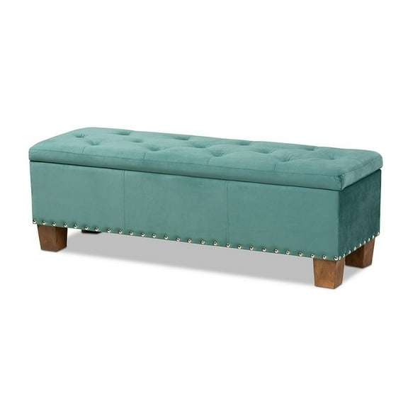 Baxton Studio Hannah Teal Blue Velvet Upholstered Storage Ottoman Bench