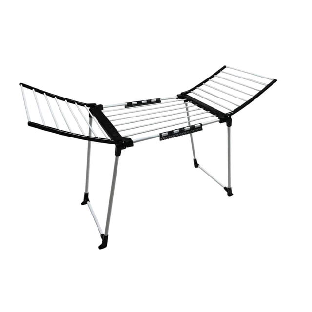 Tendedero plegable con alas para ropa, ideal para dormitorios, exteriores y apartamentos. negro