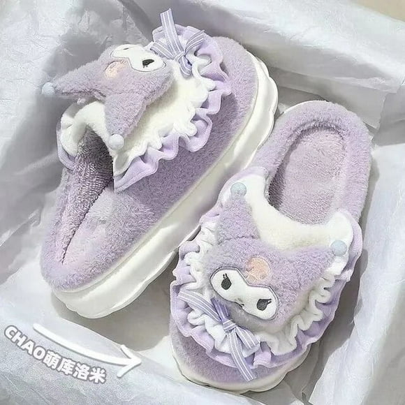 HelloKitty Cotton Slippers for Women Kuromi Winter New Indoor Home Student Dormitory Thick-soled Cartoon Cute Cotton Shoes
