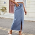 thumbnail image 5 of SWSMCLT Women's High Waist Maxi Jean Skirt Asymmetric Mid Rise Tea Length Fall Vintage Casual Fashion Spring Long Denim Skirts Full Length Elastic Waist Split Summer Slim Fit Blue XX-Large, 5 of 5