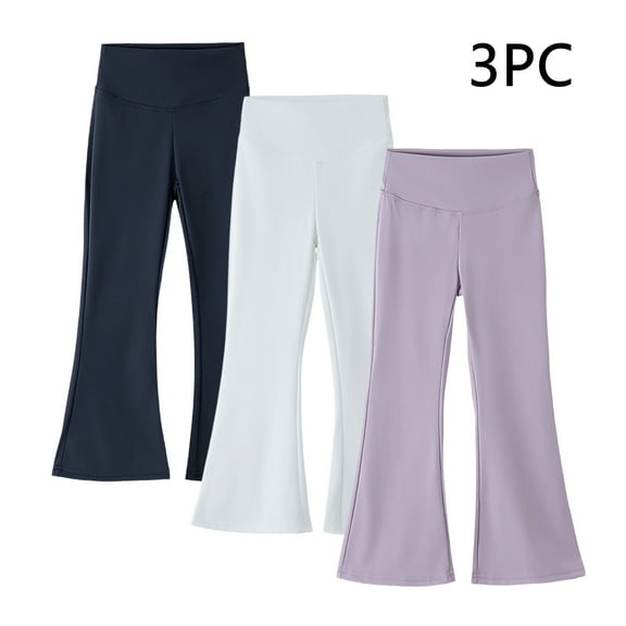 3pc Girl's High Waisted Flare Leggings Yoga Pants Boot Cut Dance Casual Activewear Kids Bell Bottoms Pants Yoga Pants with Pockets Multicolor 6Y