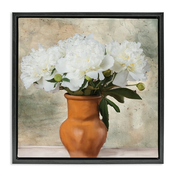 Stupell Industries Rustic Terracotta Vase Plants & Flowers Painting Black Floater Framed Canvas Art Print Wall Art, 18 x 18