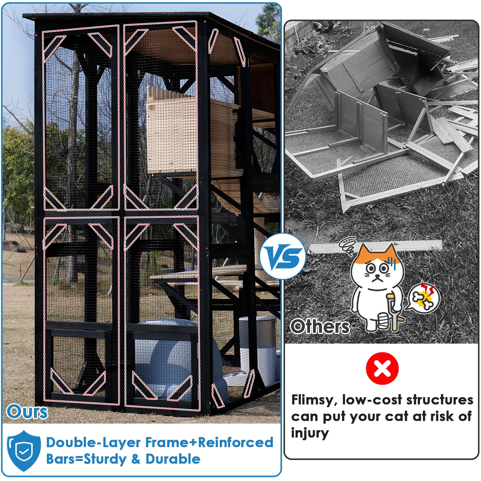 Large Catio Outdoor Cat Enclosure Walk in Cat House for Mulitiple Cats