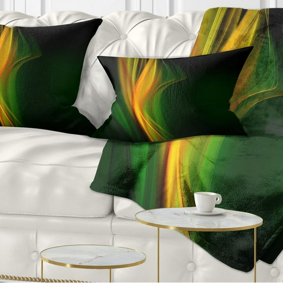 Designart Green Gold Upright Waves - Abstract Throw Pillow - 12x20