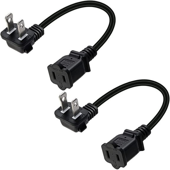 Toptekits 2-Pack 90 Degree Polarized USA Outlet Saver Power Extension Cord Cable 125V 10A 2-Prong 2 Outlets for NEMA 5-15P to NEMA 5-15R,1.6ft/50cm(Elbow w/Polarized)
