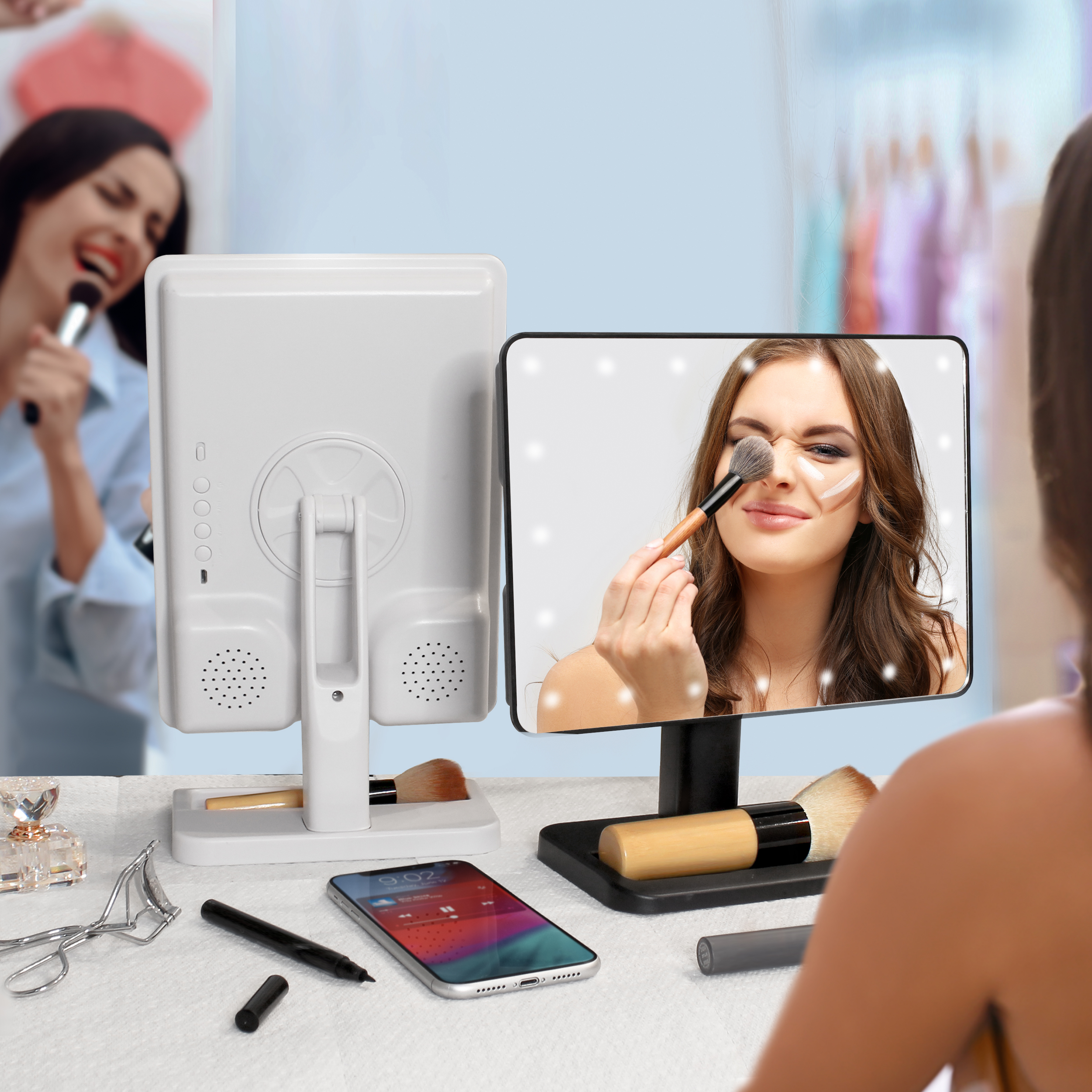 Aduro Vanity Mirror Makeup Mirror With Lights And Bluetooth Speaker Black - image 4 of 6