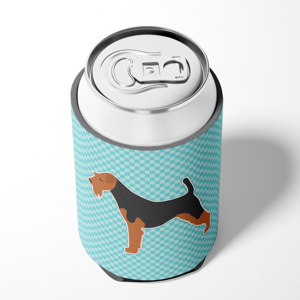 Carolines Treasures BB3685CC Welsh Terrier Checkerboard Blue Can or Bottle Hugger