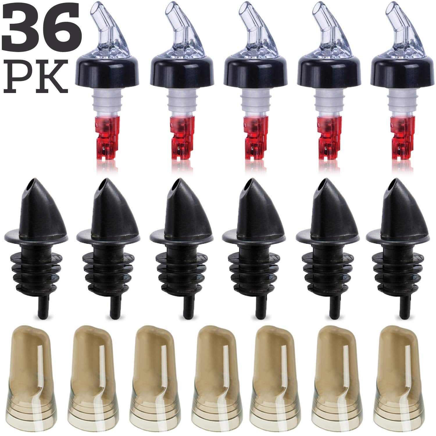 36Piece Liquor Bottle Pourer and Covers Set 12Pack Measured Liquor