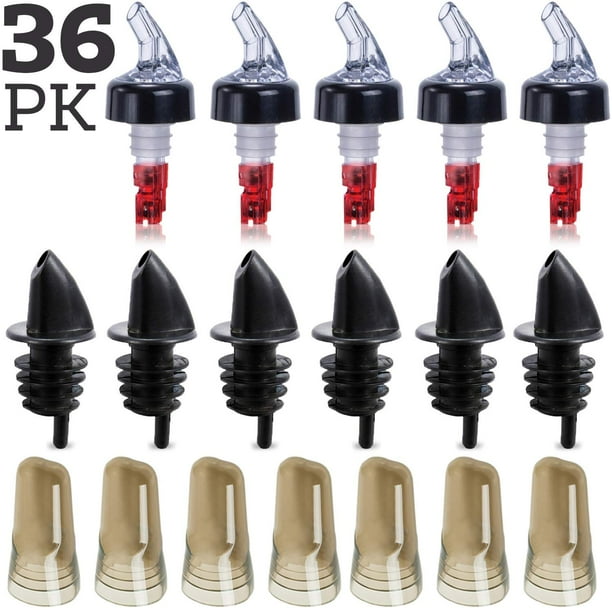 36Piece Liquor Bottle Pourer and Covers Set 12Pack Measured Liquor