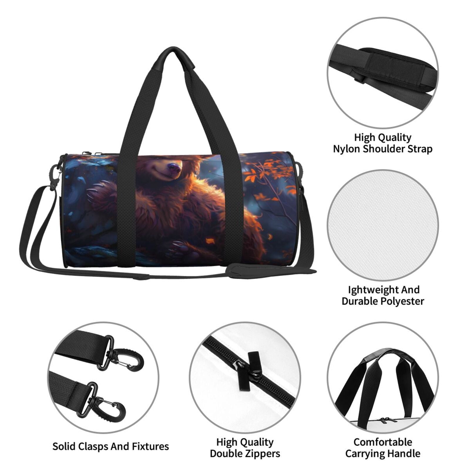 Defioc Lazy Stone Bear for Travel Duffle Bag,Weekender Bag Carry On Tote Bags Hospital Bag Large Capacity Sport Gym Bag for Men Women Fit for Trave, Gym,Weekend