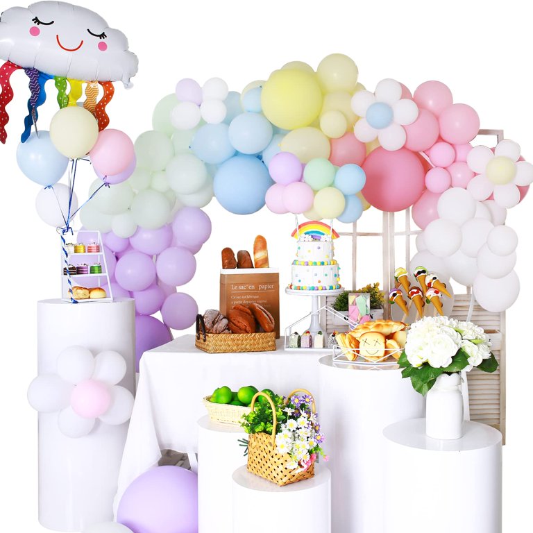 Pastel Balloon Arch Kit, Daisy Balloon Arch Garland with Macaron Pink Blue  Purple Yellow Orange Rainbow Latex Balloons Daisy Flower Foil Balloons for