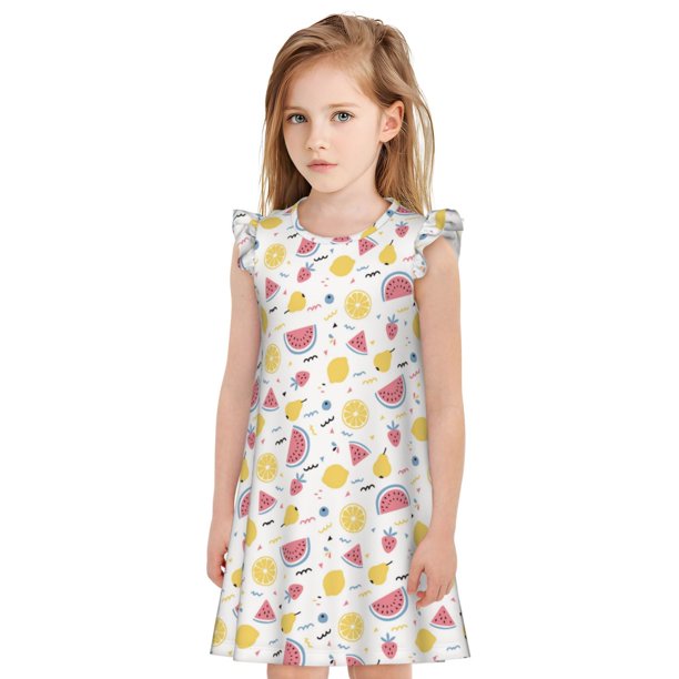 Balery Watermelon And Lemon Camisón de princesa para niñas, pijama de algodón con mangas abullonadas, suave y bonito.-XX-Large