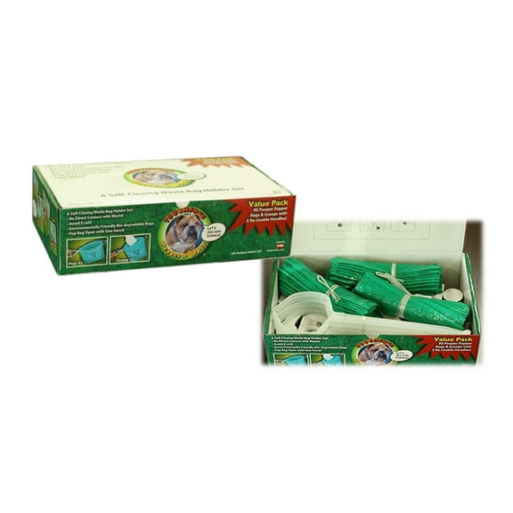 Pooper Popper Self-Closing Pet Dog Waste Bag Green Set Poop (90 Bags & Scoops Handles)