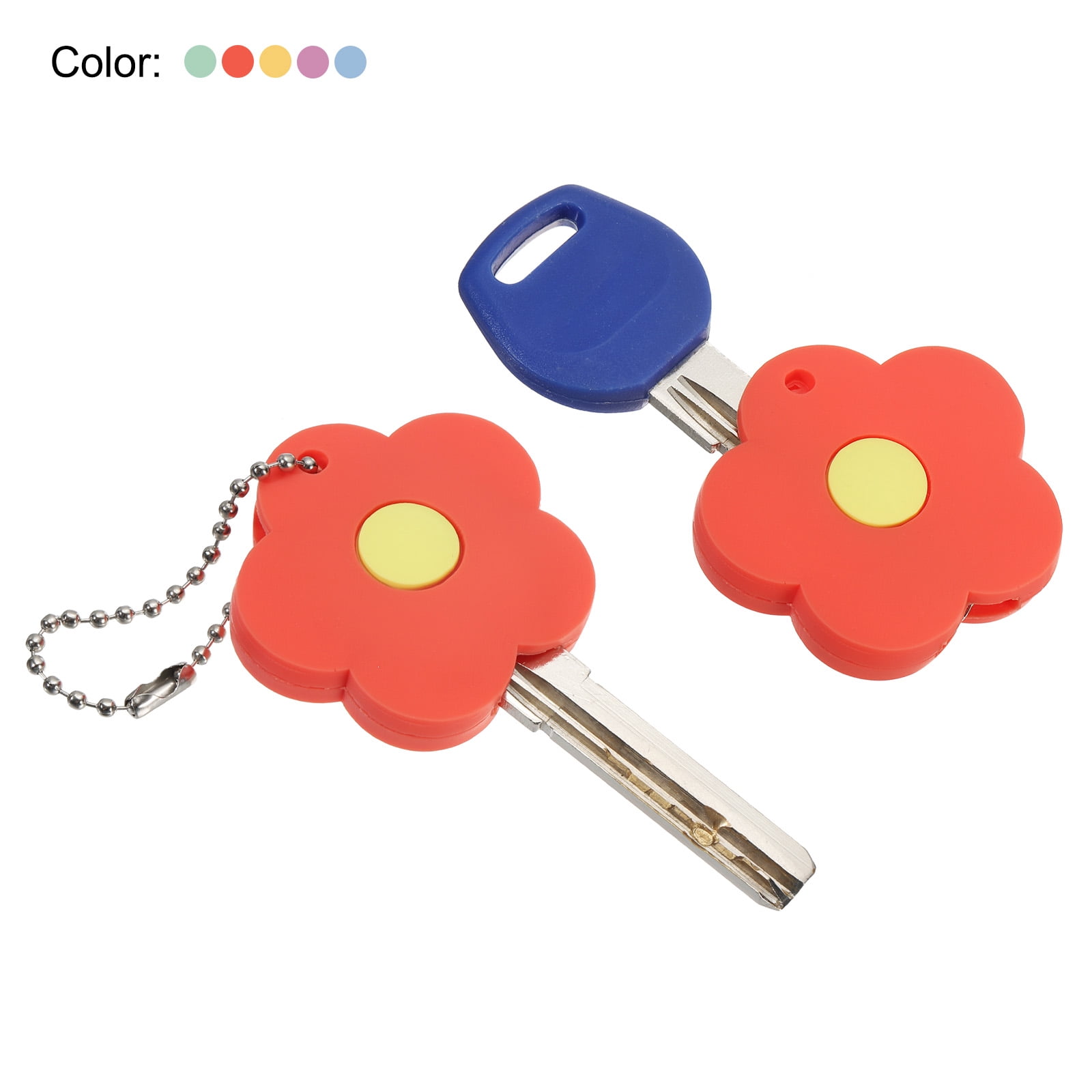 Key Caps Covers, 30 Pack Flower Keys Ring Coding Tags Identifiers Case Shell Protector, 5 Assorted Colors