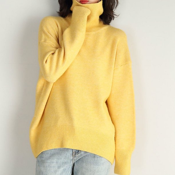 Suéter de cuello alto de color sólido Suéter holgado de otoño e invierno europeo y americano Suéter clásico versátil para mujer