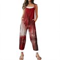 thumbnail image 4 of WTOBBY Women's Casual Jumpsuit in Loose Retro Fit with Halloween Print, Suspenders Made from Cotton and Linen, Comfortable for Daily Activities,Deep Red2XL, 4 of 6