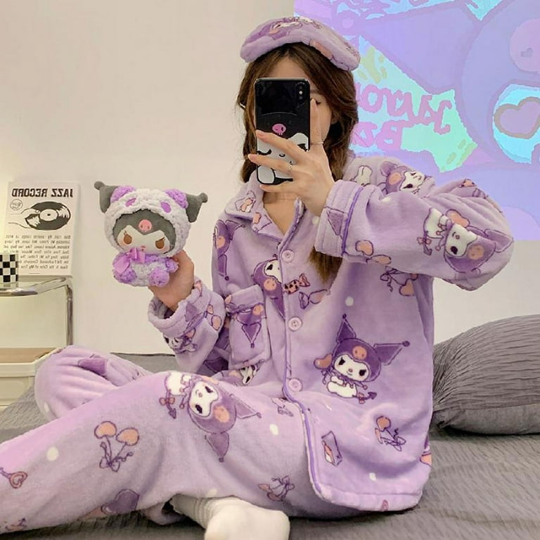 Anime Sanrios Hellokittys Kuromi Cinnamoroll My Melody Pochacco Cartoon  Cute Home Garment Autumn and Winter Plush Soft Pajamas