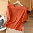 thumbnail image 5 of Vestidos Casuales Para Mujer, Blusas De Mujer De Moda Blusa de mujer de color liso de imitación de lino con hombros descubiertos, manga corta, cuello redondo y dobladillo con abertura, 5 of 5