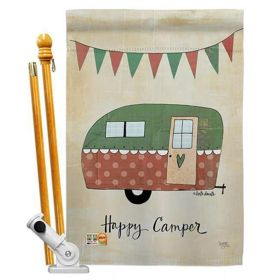 Breeze Decor BD-OU-HS-109046-IP-BO-D-US16-SB 28 x 40 in. Camper Nature Outdoor Impressions Decorative Vertical Double Sided House Flag Set & Pole Bracket Hardware