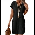 thumbnail image 3 of Vestido de para Mujer, Verano, Informal, Corta, Cuello en V, Midi, Abotonado, Camisero. Negro L, 3 of 6