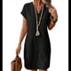 thumbnail image 3 of Vestido de para Mujer, Verano, Informal, Corta, Cuello en V, Midi, Abotonado, Camisero. Negro XL, 3 of 6