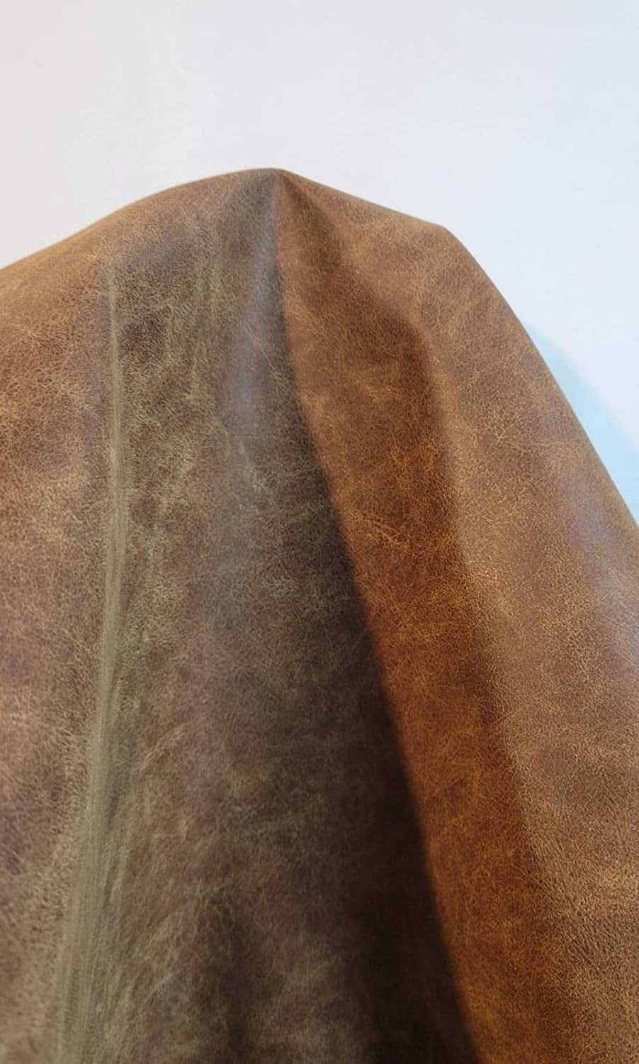 Chestnut Mid Brown Tan Distress Faux Leather Synthetic Pleather 0.9 mm 1 Yard 36 x 54 inch Soft Smooth Upholstery (Chestnut Tan Distress Vintage)