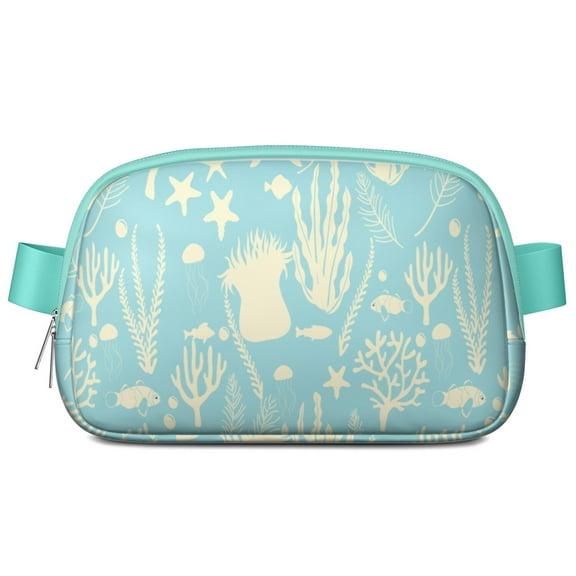 Beach Shell Fanny Pack – Cute Nautical Waist Bag with Coral, Starfish, and Marine Life Design – Waterproof Belt Bag for Seaside Walking and Festivals