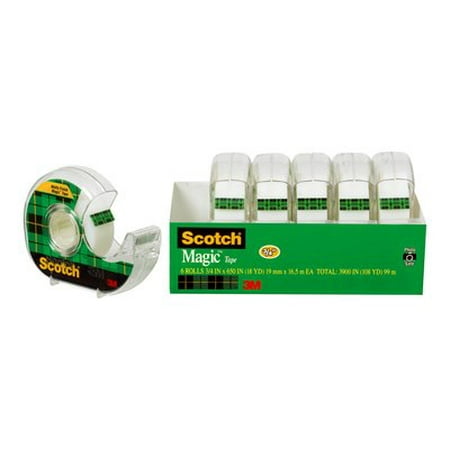 Scotch Invisible Magic Tape 6 Pack, 3/4 in x 650 in per Roll, 3900 Total Inches