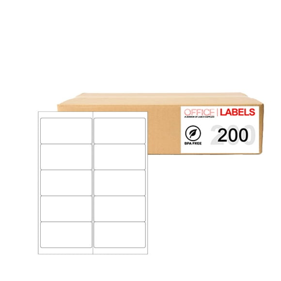 Office Labels Permanent Labels, 2' x 4', Bright White, 2000 Count, 200 Pack