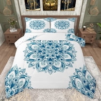 jejeloiu Retro Boho Flowers Bedding Comforter Set,Bohemian Medallion Gloral Twin Comforter Sets,White Cyan Bedding Set For Girls Kids,Super Cozy Room Decor Reversible,2pcs