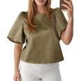 thumbnail image 2 of Womens Tops Boho Round Neck Satin Puff Sleeve Pullover Top T Shirt Fashion Clothes, 2 of 4