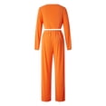 thumbnail image 3 of VISgogo Conjunto de 2 piezas de pantalones para mujer, blusas cortas con cuello en V de manga larga de color sólido con cordones + pantalones de pierna ancha VISgogo  moda, 3 of 8
