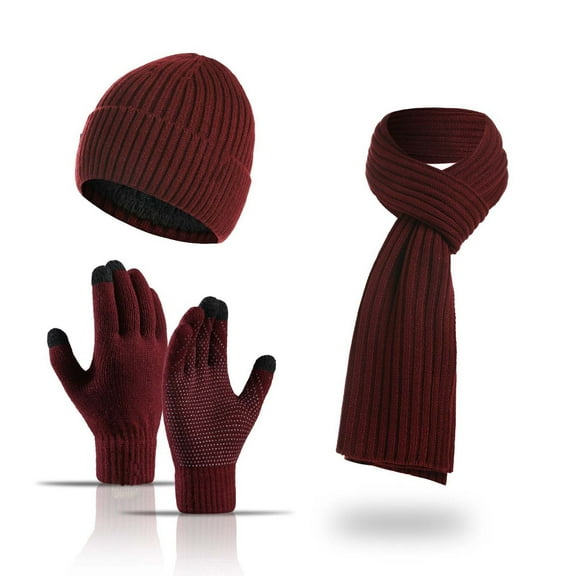 Men And Women Knitted Thick Warmth Woolen Hat Scarf Gloves Three-piece Suit