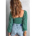thumbnail image 1 of ABPHQTO Top verde fruncido con cuello cuadrado y manga farol para mujer, 1 of 5