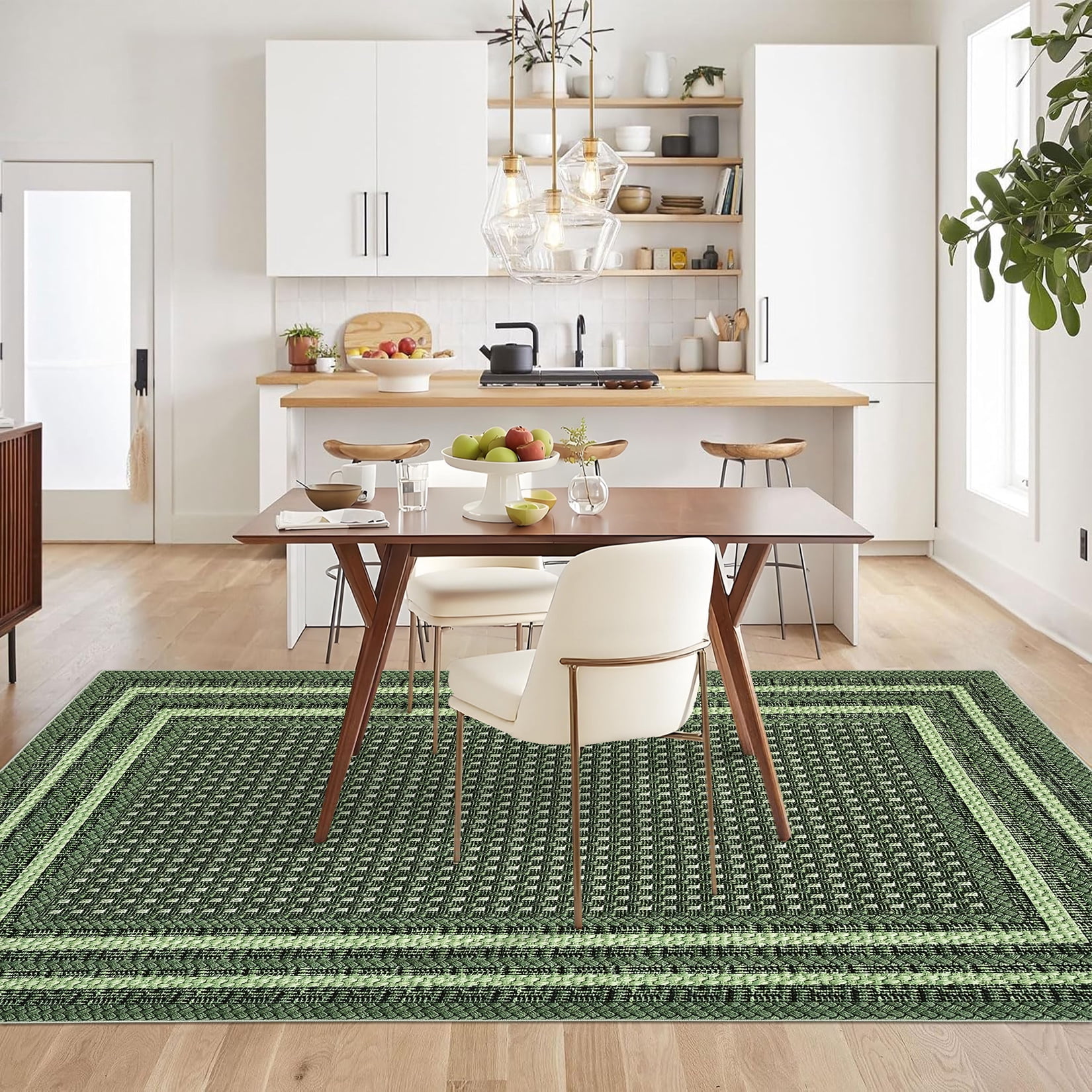 Garvee 9'x12' Bordered Print Area Rug Washable Rugs, Non Slip Modern Geometric Rug Stain Resistant Indoor Carpet for Living Room Bedroom Dining Room, Green
