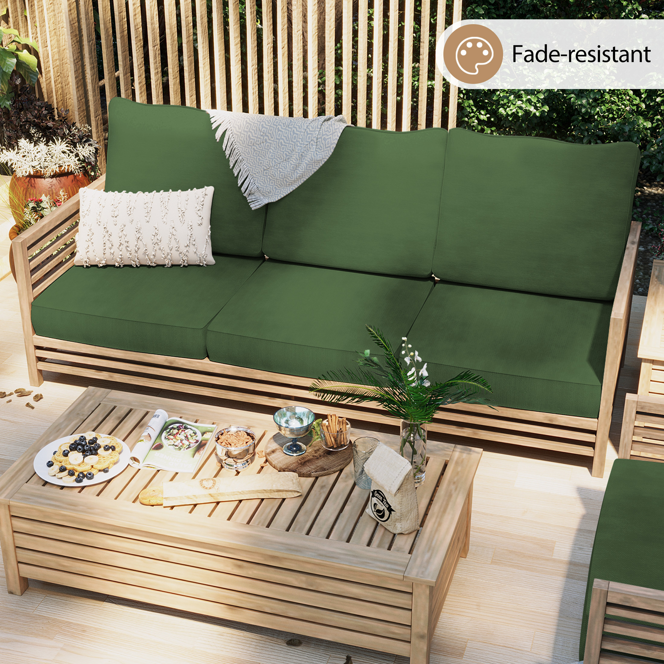 25.5x25.5 Waterproof Outdoor Deep Seat Cushion for Patio Furniture Cushion Replacement, Dark Moss Green