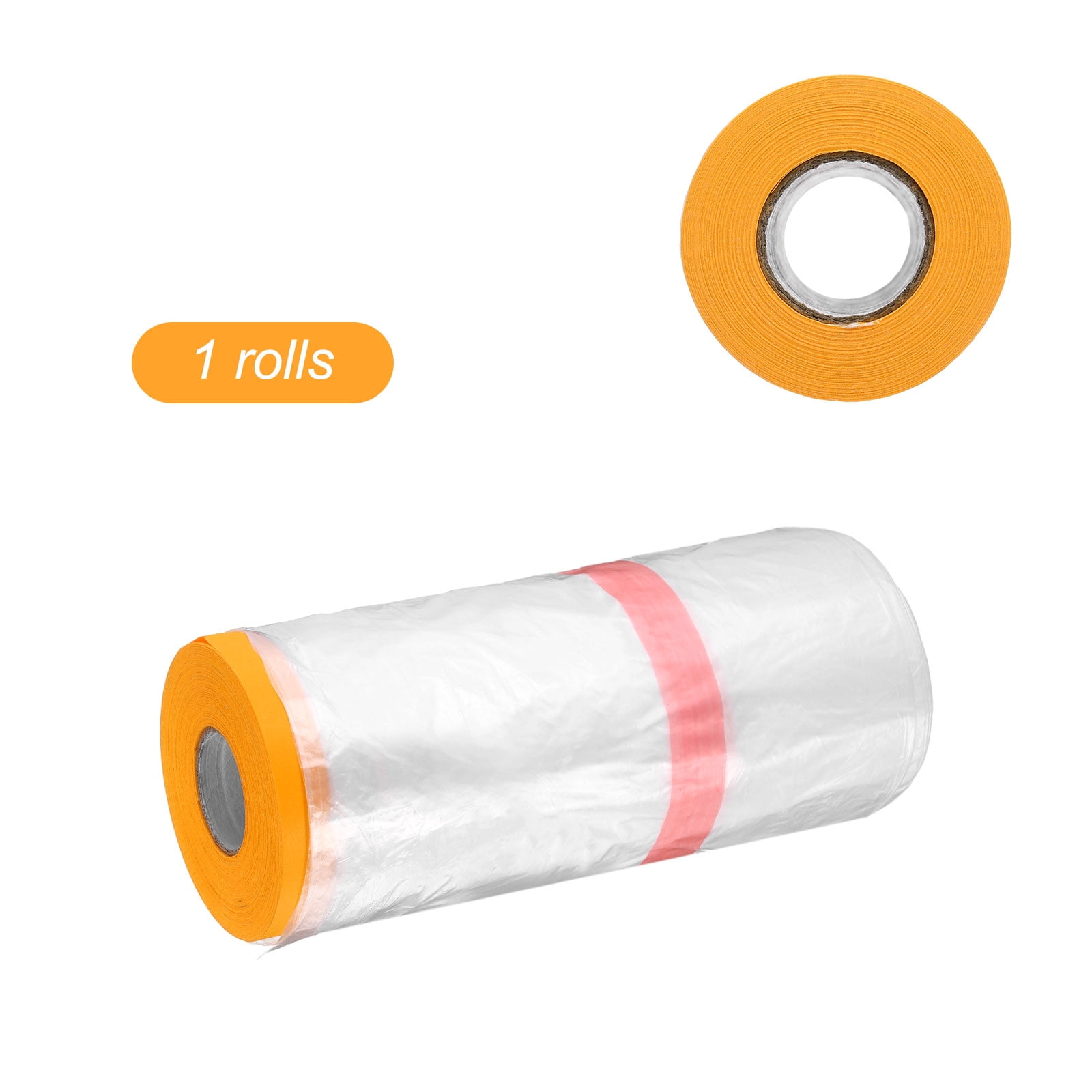 Uxcell Pre-Taped Masking Film 106.3"x65.6ft Double Adhesive Tape and Drape Painters Plastic Drop Cloth Film with Tape Plastic Sheeting for Automotive Painting Covering