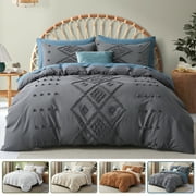 Tufted Duvet Cover, Boho Embroidery Shabby Chic, Soft Bedding Set for All Seasons, Multi Colors & Sizes Available(Gray, King, 3 Pcs, 104"x 90")