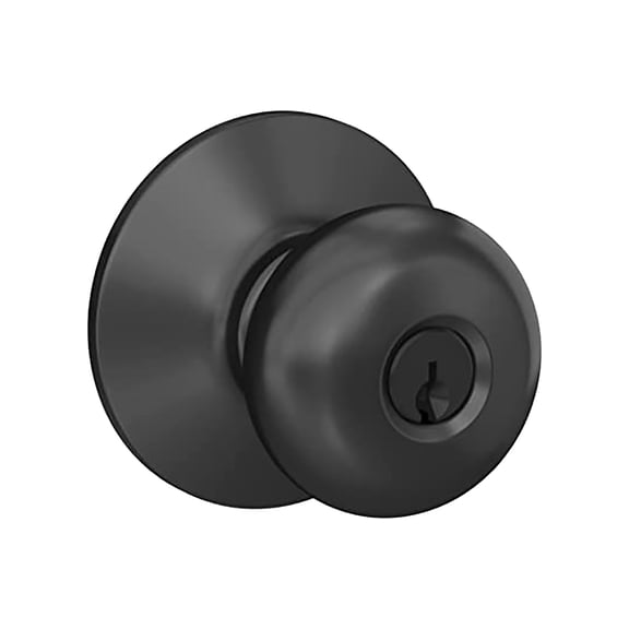 Schlage Residential F51A-V-PLY-622 F Series F51A V PLY 622 Entry Door Lock, 2 Grade, Keyed Key, Brass, Matte Black, Knob Handle, C Keyway