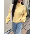 thumbnail image 4 of Women Turtle-Neck Sweater Chunky Long Sleeve Knitted Pullover High Low Hem Trendy Fall Winter Top Light Yellow L, 4 of 9